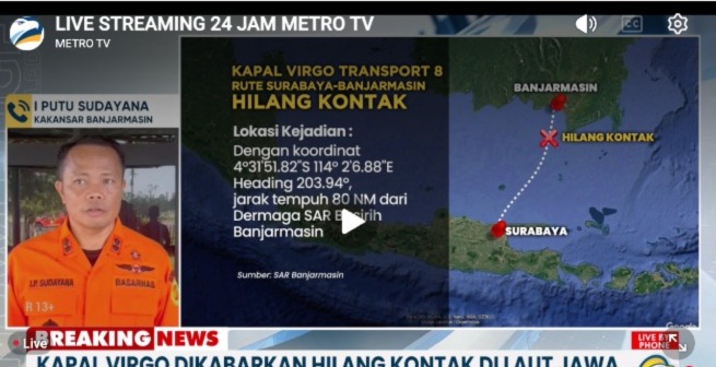 Breaking News : KM Virgo Transport 8 Hilang Kontak di Perairan Laut Jawa