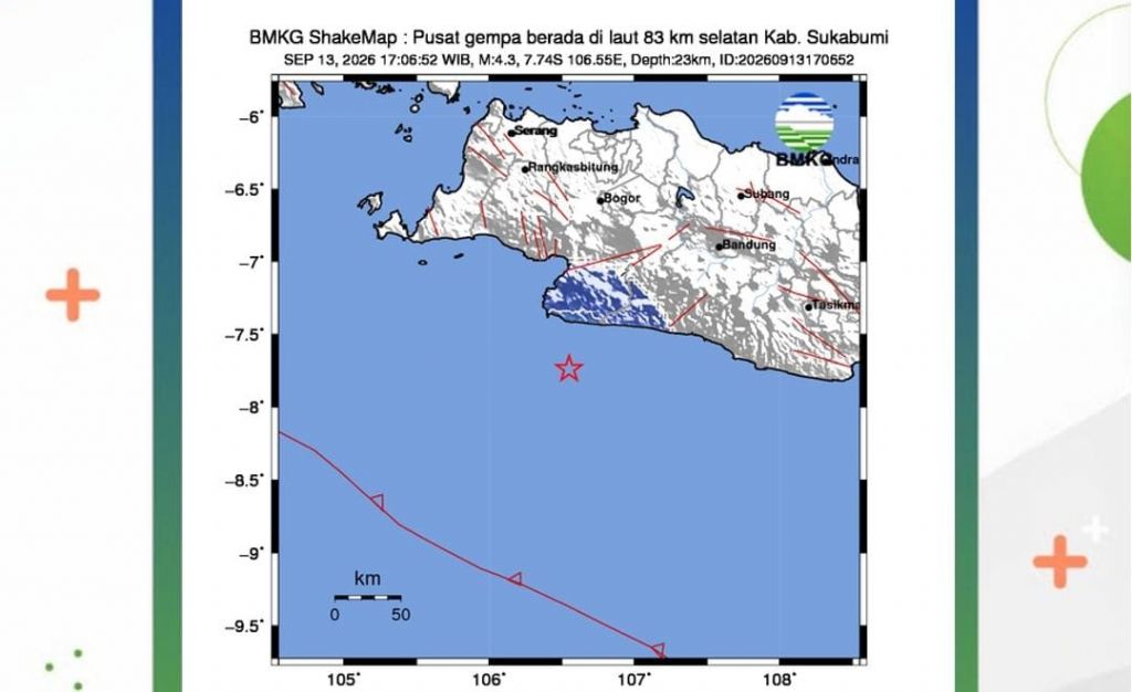 Gempa Magnitudo 4,3 Guncang Sukabumi, Getaran Terasa hingga Cianjur