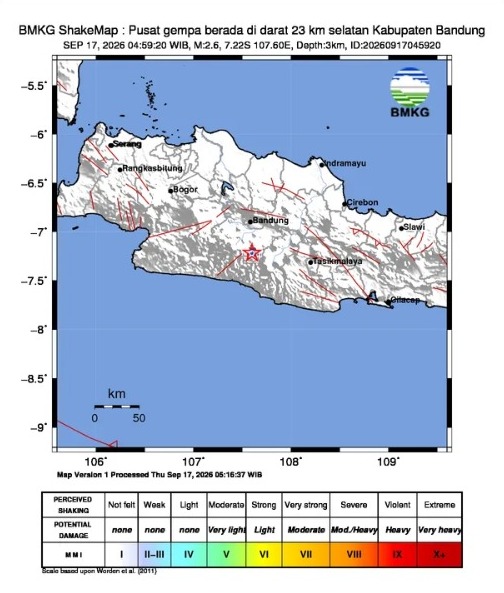 Gempa M 2,6 Kembali Guncang Kabupaten Bandung