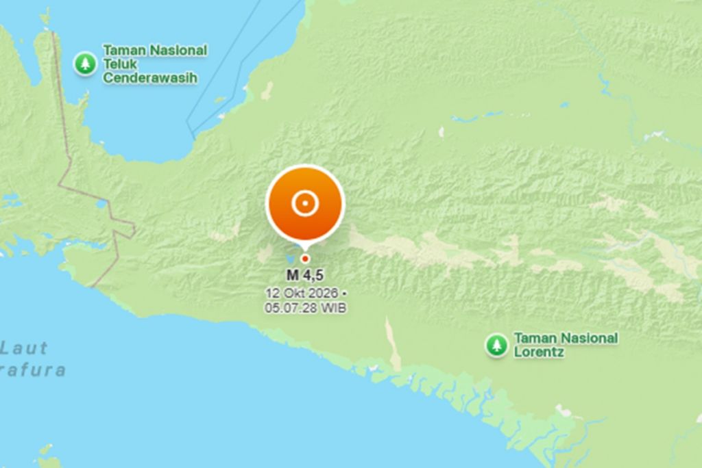 Gempa M 4,5 Guncang Deiyai Papua Tengah, Berpusat di Darat