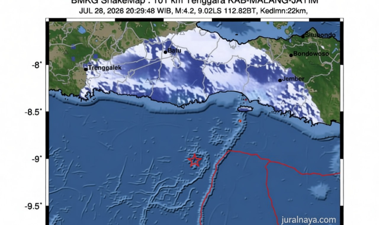 Gempa Dangkal M 4,2 Guncang Malang, BMKG Pastikan Tidak Berpotensi Tsunami